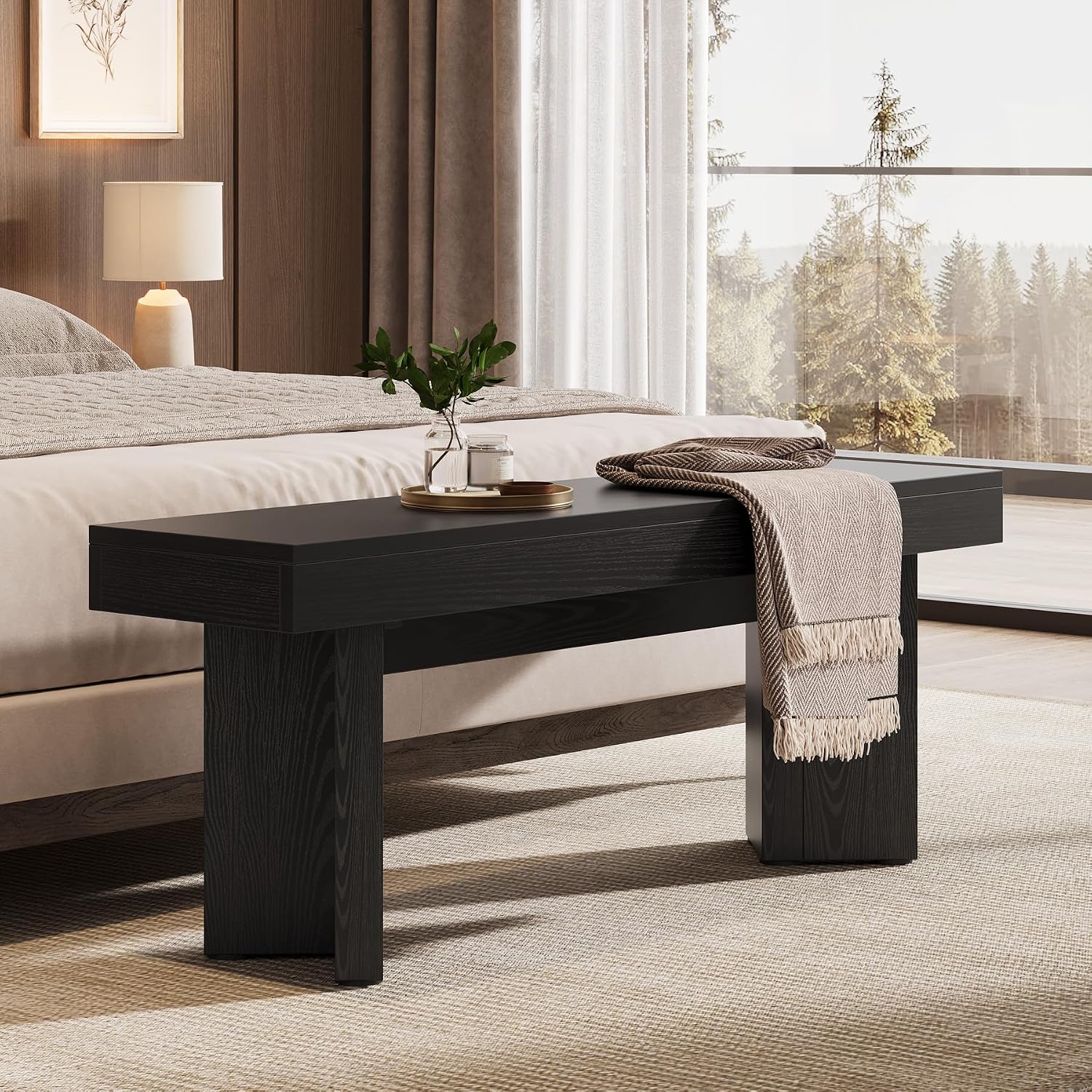 Tribesigns 47" Wooden Entryway Bench | Farmhouse Indoor End of Bed Bench, Long Table Benches Seat for Bedroom, Hallway, Foyer, End of Bed (Black)