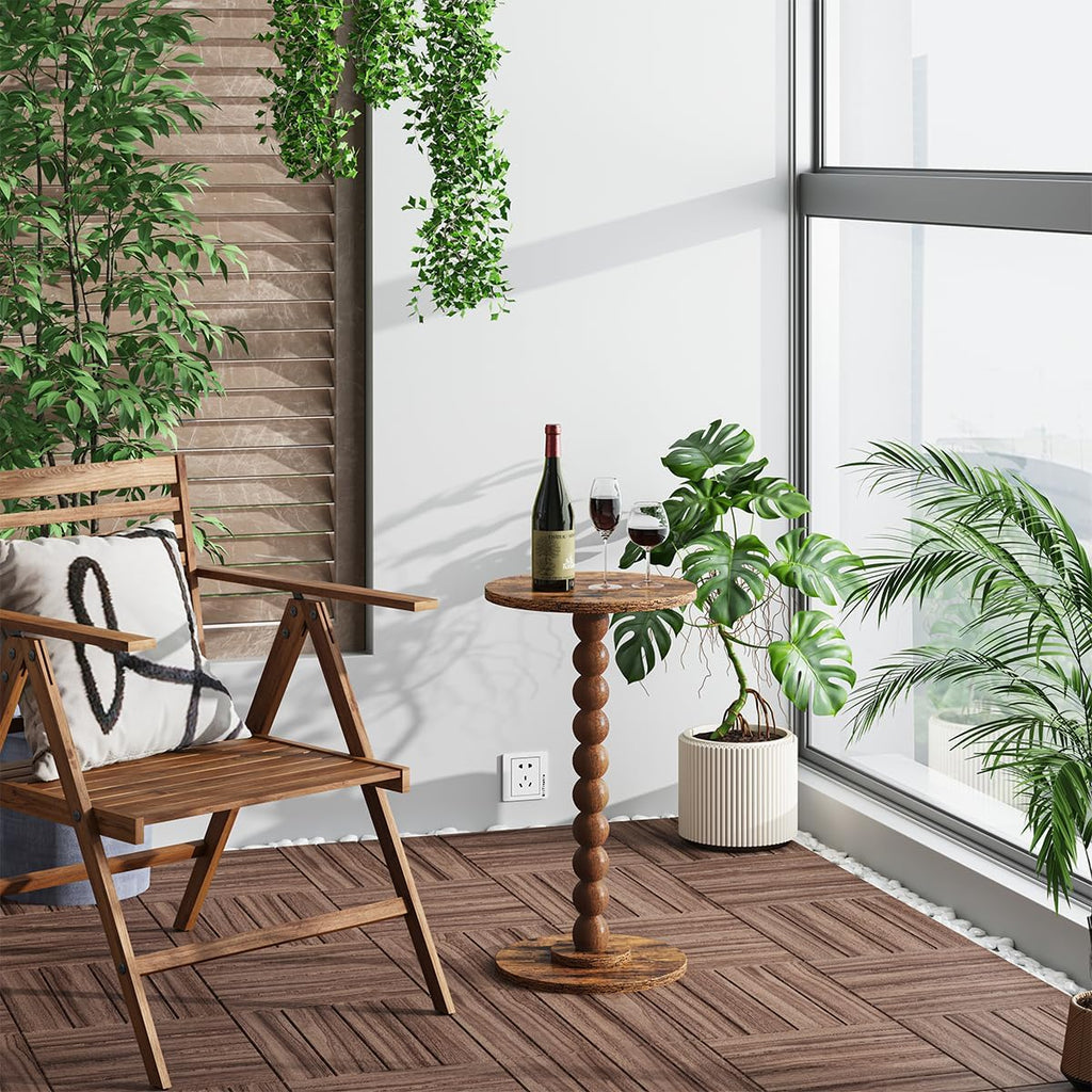 Round Side Table, Small Drink Table for Small Spaces, Pedestal End Table for Living Room, Modern Accent Nightstand with Solid Wood Leg for Bedroom, Corners and Office Brown Color UTBT005F