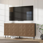 Sideboard Buffet Cabinet with Storage: 63" Black and Oak Mid Century Modern Credenza with 4 Doors, Large Fluted Sideboard Accent Cabinet for Living Room