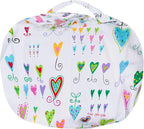 Posh Stuffable Kids Stuffed Animal Storage Bean Bag Chair Cover - Childrens Toy Organizer, X-Large-48 - Canvas Multi-Colored Hearts on White