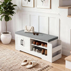 GRUSIGN Shoe Storage Bench, 2-Tier with Adjustable Shelves, Removable Cushion, 39.6'' Wide Shoe Rack Bench for Entryway Bedroom Living Room, White