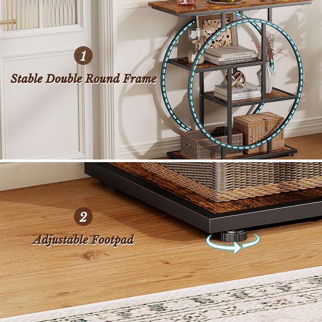 Small Entryway Console Table, 31.5" Narrow Sofa Table Behind Couch with Modern Curved Metal Frame, Skinny Wood Entry Table for Hallway, Entrance, Living Room, Wall, Foyer, Front Door, Rustic Brown