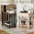 ChooChoo Mission End Table, Narrow Side Table for Small Spaces, Night Stand with Storage Shelf for Living Room and Bedroom, Rustic Oak & Black