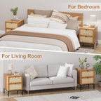 XIAO WEI Rattan Nightstand Set of 2, Boho Bedside Table with 2 Drawers | Natural Rattan End Table Side Table for Bedroom, Living Room