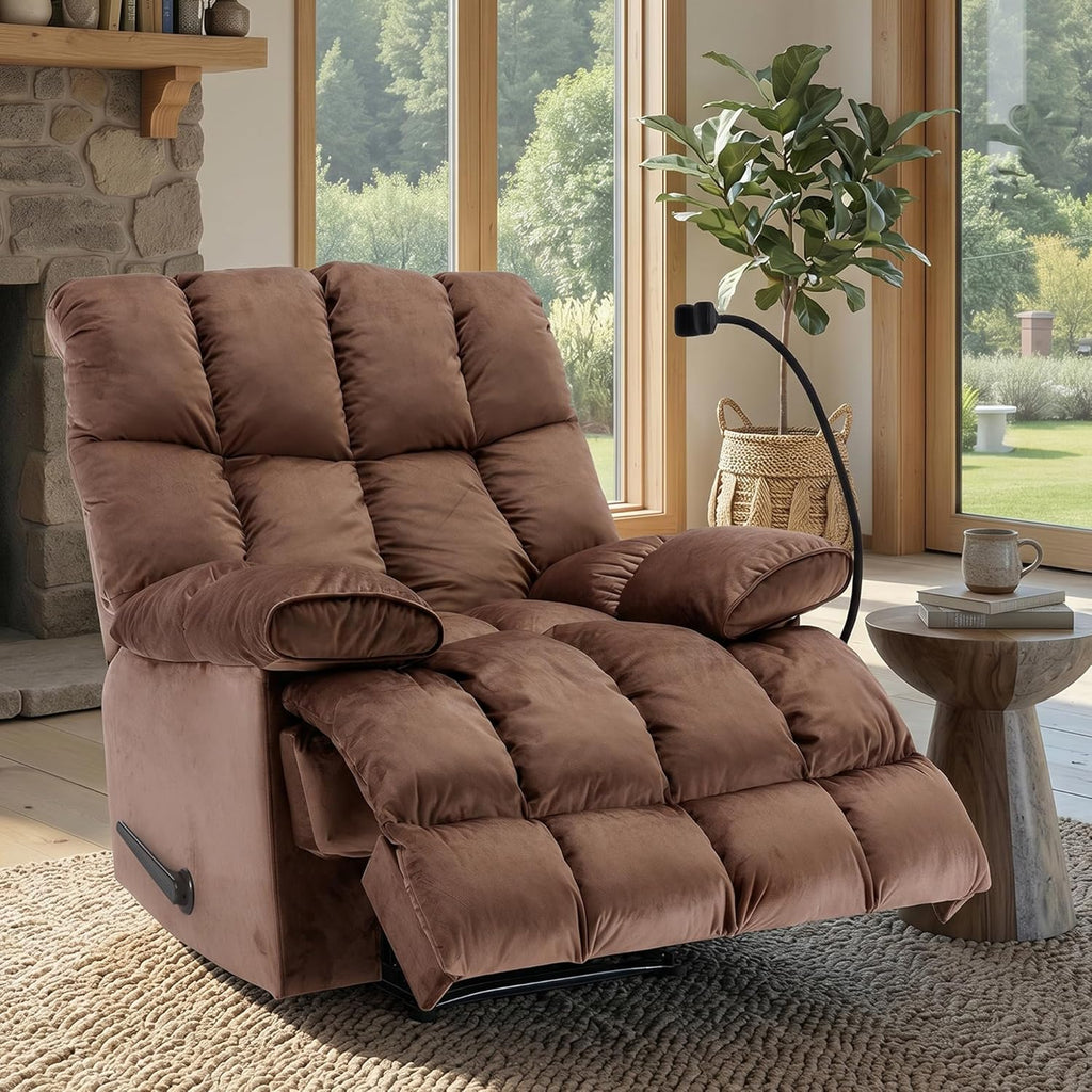 Manual Adjustable Oversized Recliner Chair with Phone Holder, Extra Large Recliner for Heavy Duty Adults 400lbs, Big Man Recliners for Living Room, Nursery, RV