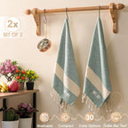 EPHESUS TOWELS Turkish Hand Towels - Set of 2 | 18" x 30" Decorative Boho Guest Bath Towel for Bathroom, Kitchen, Face, Hair, Tea, Dishcloth (Diamond, Mint)