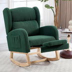 NIOIIKIT Nursery Rocking Chair with Footrest, Teddy Upholstered Glider Chair, Nursery Gliding Recliner with Side Pocket, Glider Rocker for Living Room (Green)