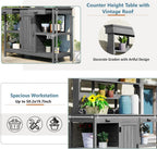 Outdoor Potting Bench with Open Shelves and Cabinet, 66 in | Fir wood, countertop, open shelves, enclosed cabinet, anti-fall device, garden workstation, 50.2 W x 19.7 D x 66 H in
