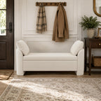 Usaint 58.3" Storage Ottoman Bench with Pillows, Upholstered End of Bed Bench with Arms, Footrest Stool Bench for Bedroom, Living, Window, Entryway and Hallway, Beige