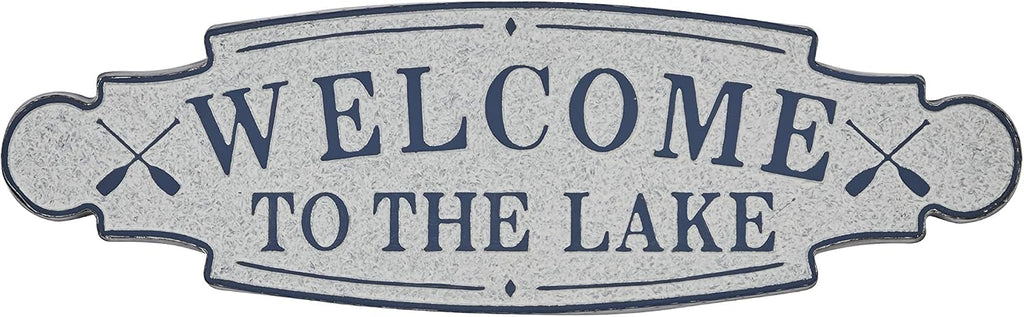 Deco 79 Metal Sign Home Wall Decor Welcome To the Lake Wall Sculpture, Wall Art 36" x 1" x 11", Blue