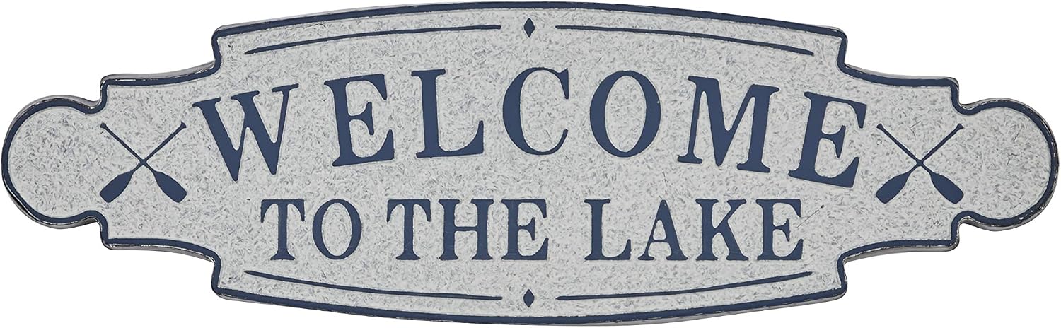 Deco 79 Metal Sign Home Wall Decor Welcome To the Lake Wall Sculpture, Wall Art 36" x 1" x 11", Blue