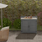Outdoor Garden Patio Wooden Storage Cabinet Furniture Waterproof Tool Shed with Potting Benches Outdoor Work Station Table (Gray)