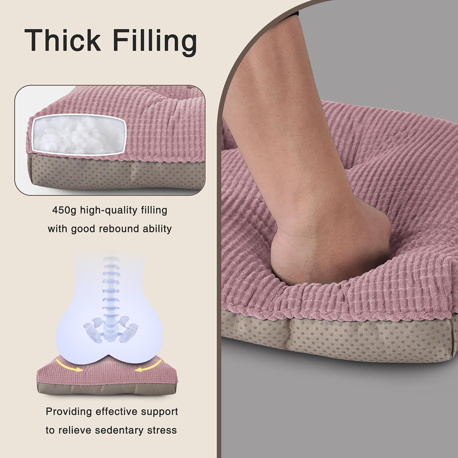 OVOV Dining Chair Cushions Set of 2 Soft Non-Slip Kitchen Chair Pads Tufted Seat Cushion with Ties for Kitchen Dining Room(18" x 16.5" x 3" Light Pink)