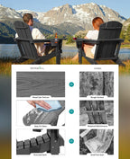 SERWALL Folding Gray Adirondack Chair Set of 4 with Memory Foam Cushions