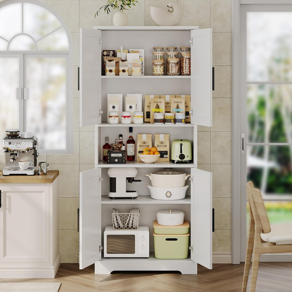 IDEALHOUSE Kitchen Pantry Cabinet, 70in Tall Storage Cabinet with Doors and Adjustable Shelves, Freestanding Cupboard for Living Room, Dining Room, Bathroom (White)
