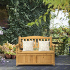Outdoor Wooden Storage Bench, 44 Inch Patio Storage Loveseat with Armrest, Natural Acacia Wood Deck Box with Seating, Garden Organizer Bench for Backyard Poolside