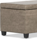SIMPLIHOME Avalon Storage Ottoman Bench - 48" Wide x 16" High Upholstered Vegan Leather Rectangular Lift-Top Ottoman in Distressed Smoky Grey Brown, Transitional Storage Bench with High-Density Foam