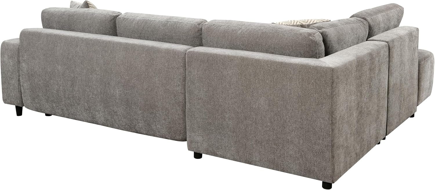 THSUPER 104'' L Shaped Sectional Sleeper Couch with Storage Chaise, Chenille Sectional Sofa with Pull Out Bed and Storage Loveseat, 4 Seater Comfy Couches for Living Room (Light Grey)