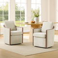 CHITA Upholstered Dining Chairs Set of 2 with Hidden Casters, Modern Dining Chair with Backrest & Wood Armrest, Chenille Barrel Chairs for Dining Room, Kitchen Chairs Fully Assembled, Cream