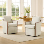 CHITA Upholstered Dining Chairs Set of 2 with Hidden Casters, Modern Dining Chair with Backrest & Wood Armrest, Chenille Barrel Chairs for Dining Room, Kitchen Chairs Fully Assembled, Cream