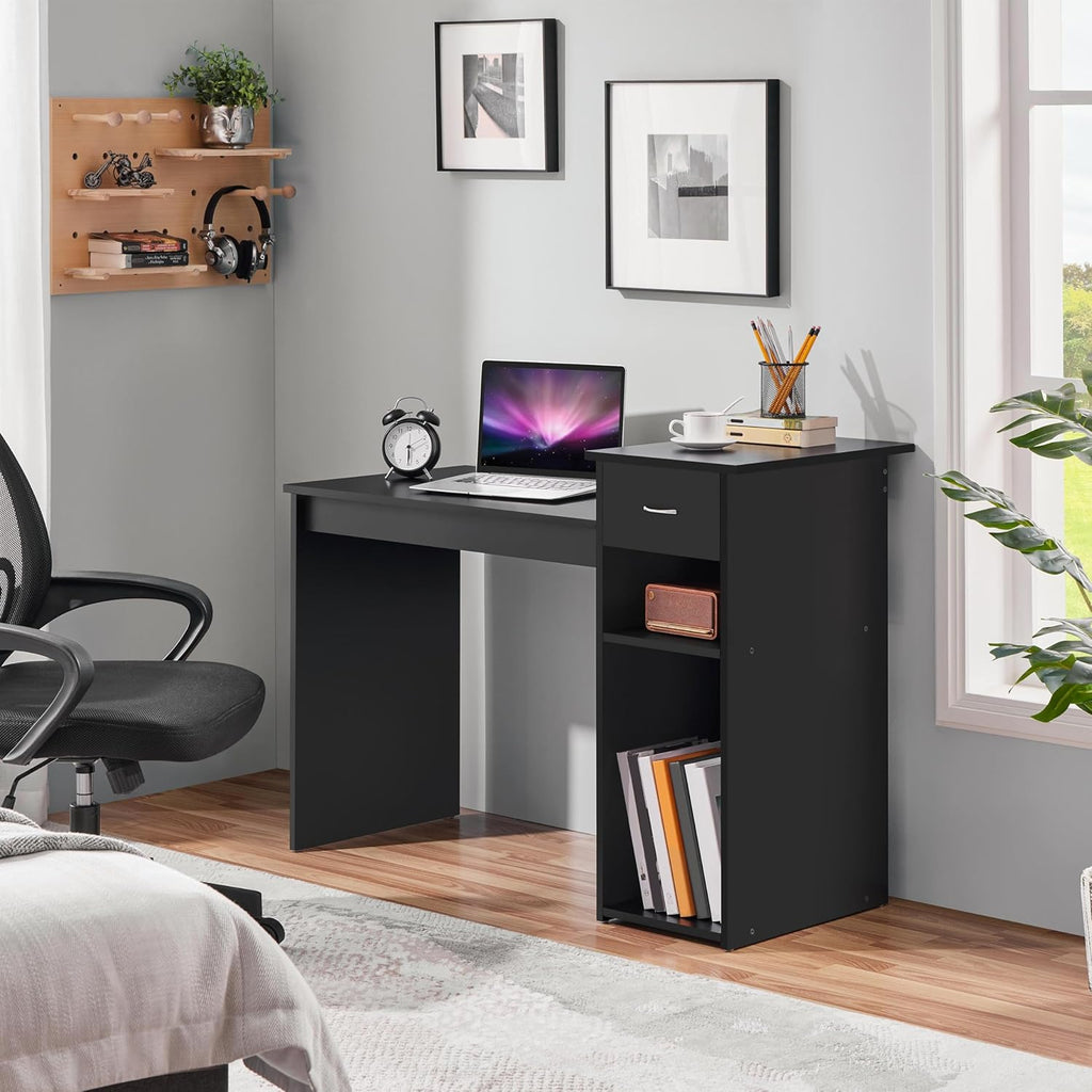 Yaheetech Home Office Modern Desk and Chair Set Computer Desk w/Drawer & Shelves with Ergonomic Mesh Height Adjustable Office Chair