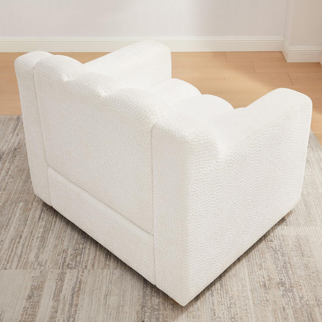VANOMi Oversized Accent Chair, Modern Living Room Chairs, Comfy Boucle Fabric Upholstered Armchair for Bedroom, Office, Waiting Room (White Boucle)