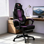 Big and Tall Gaming Chair 400lbs with Footrest - Heavy Duty Ergonomic Computer Office Chair for Adults, Wide Desk Chair with Pocket Spring Cushion & Linkage Armrests Purple