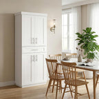 HOMCOM 72" Kitchen Pantry Cabinet, Freestanding Tall Storage Cabinet with 4 Doors, Drawer and 3 Adjustable Shelves for Dining Room, White