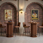 Bar Table, 39.37" H Round Bistro Table Fluted Pub Table with Base & Metal Ring Footrest Wood Cocktail Desk for Patio, Coffee House, Living Room, Kitchen, Small Space [Chairs Not Included]