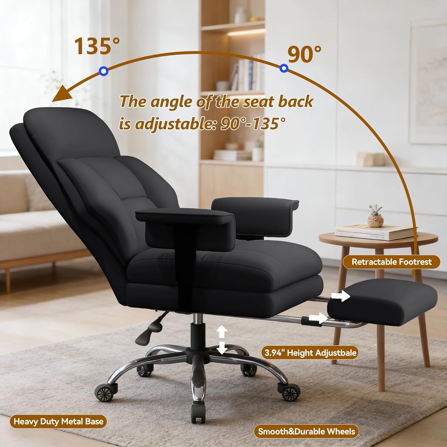 Executive Office Chair with Wheels PU Leather Ergonomic Desk Chairs with Foot Rest High Back Computer Gaming Chairs for Home Office