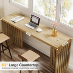 Tribesigns Bar Table, 63-Inch Counter Height Pub Table, Industrial Bar Height Table, Rectangular High Top Kitchen & Dining Counter Tables with Louvered Base for Narrow Space, Natural