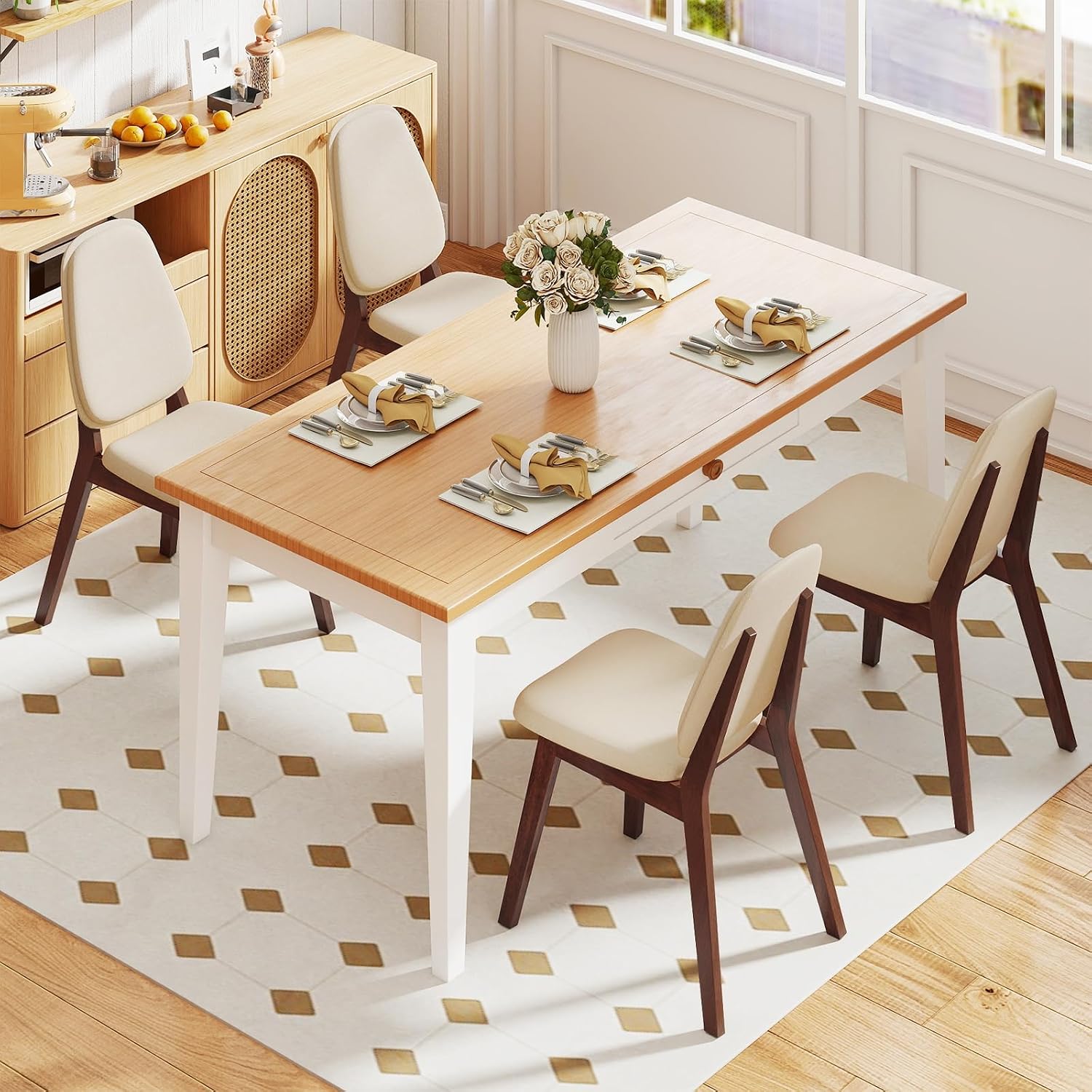 GOFLAME Upholstered Dining Chairs Set of 2, Mid-Century Modern Kitchen Chairs with Padded Seat, Ergonomic Curved Backrest, Rubber Wood Legs, Accent Side Chairs for Dining Room, Living Room, Study