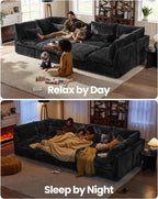 CHIC HOUSE 84" Oversized Corduroy Modular Sectional Sofa, Extra Deep 3-Seater Sofa Fluffy Cloud Couch with Ottoman, Sectional Sleeper Sofa for Living Room, L-Shaped, Plush Corduroy, Black