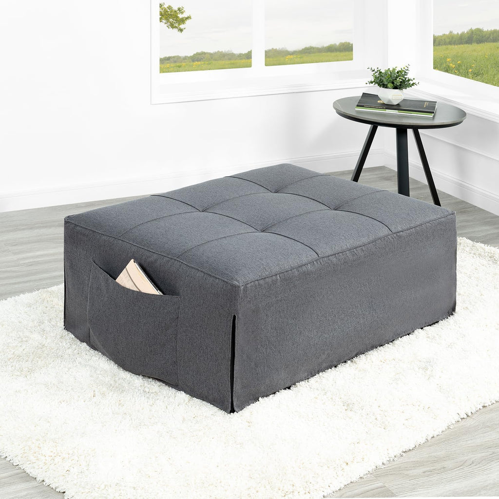 Naomi Home 4-in-1 Folding Chair Bed, Space-Saving Convertible Sleeper Sofa for Apartments & Guest Rooms, Adjustable Backrest, Linen Fabric, Includes Support Pillow in Gray