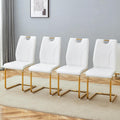 White Dining Chairs Set of 4,Modern Faux Leather Kitchen Chairs,Chrome Gold Legs,Easy to Clean,Dining Room,Office