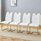 White Dining Chairs Set of 4,Modern Faux Leather Kitchen Chairs,Chrome Gold Legs,Easy to Clean,Dining Room,Office