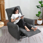 270° Power Swivel Rocker Recliner Chair, Rocking Chair Nursery, Electric Recliners for Small Spaces, Single Sofa Recliner for Living Room, Bedroom, RV (Fabric, Dark Gray+270°Swivel)