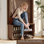 71" Hall Tree with Bench and Shoe Storage, 4-in-1 Design Entryway Bench with Coat Rack, Arch Farmhouse Entryway Hall Tree with 4 Hooks and Adjustable Shelves for Hallway, Living Room