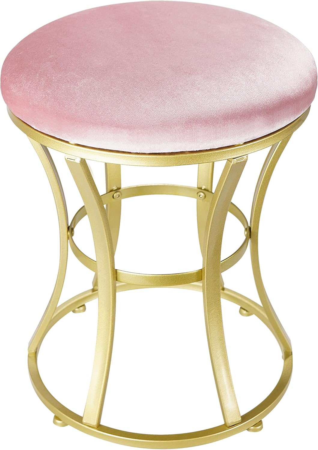 Velvet Round Vanity Stool Chair,Pink Velvet Footrest Ottoman Foot Stool Seat with Golden Metal Legs,Makeup Chair for Bathroom Vanity,Bedroom,Living Room