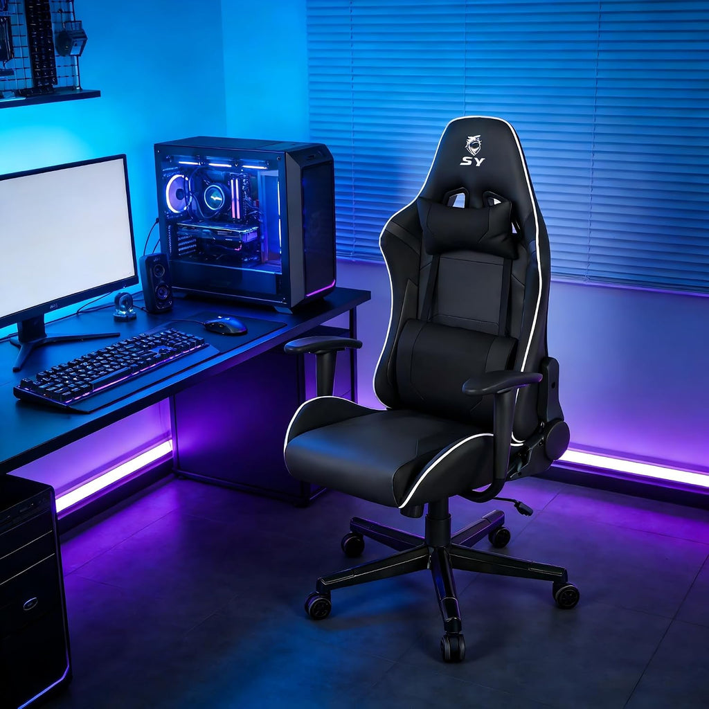 Gaming Chair,Video Game Chair with Massage Lumbar Support, Ergonomic Computer Chair Height Adjustable with Swivel Seat and Headrest