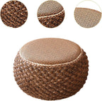 Small Round Ottoman Footrest Stool with Cushion Boho Decorative Accent Seat for Living Room Entryway Footrest Pouf Hand Knitted(32cm/12.5in)