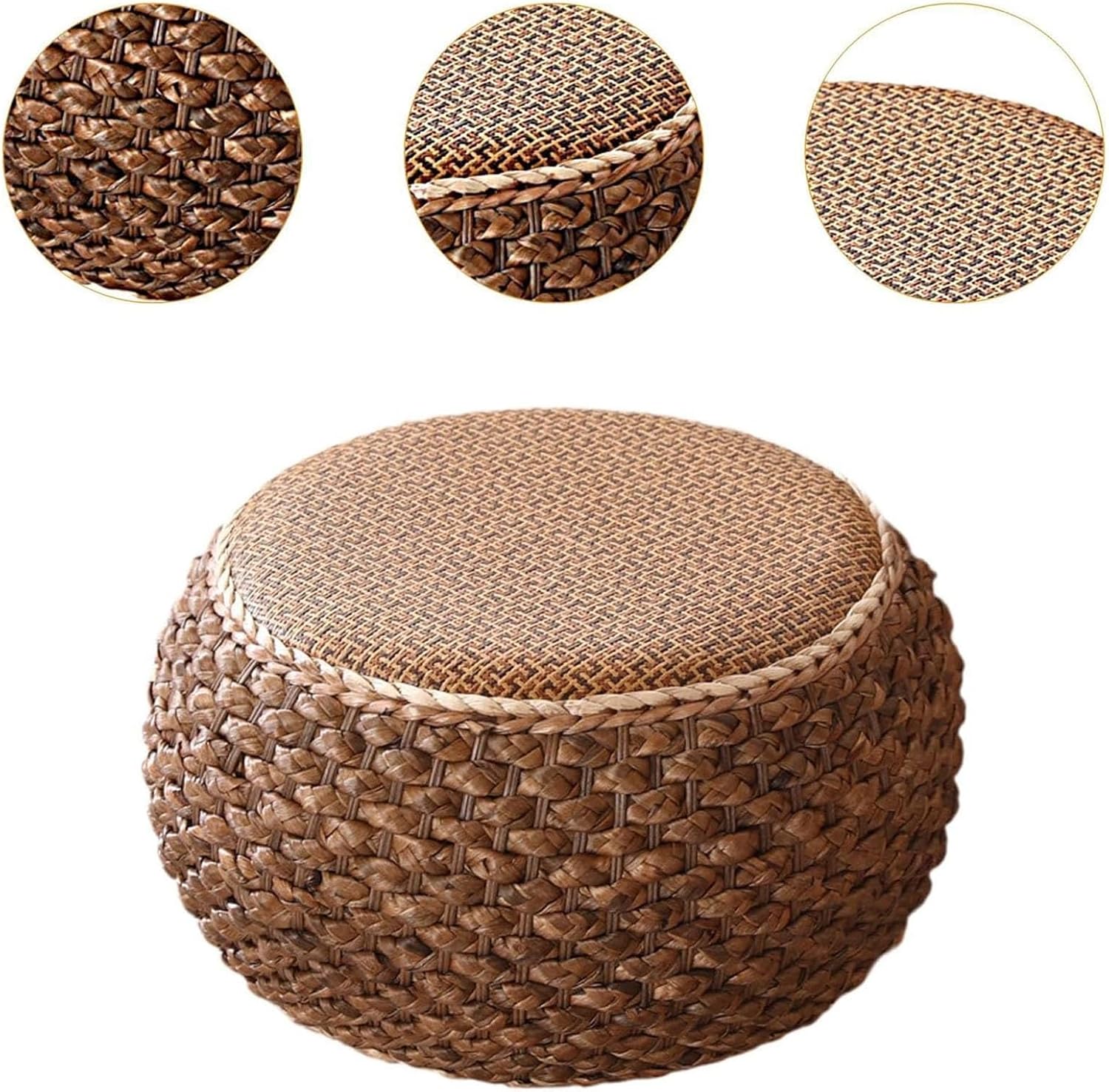 Small Round Ottoman Footrest Stool with Cushion Boho Decorative Accent Seat for Living Room Entryway Footrest Pouf Hand Knitted(32cm/12.5in)