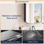 Keonjinn Black Medicine Cabinet with Mirror 20” x 30”, Metal Framed Wall Cabinet with Beveled Mirror, Surface Mount or Recessed Arched Medicine Cabinet for Bathroom,Bathroom Mirror with Storage