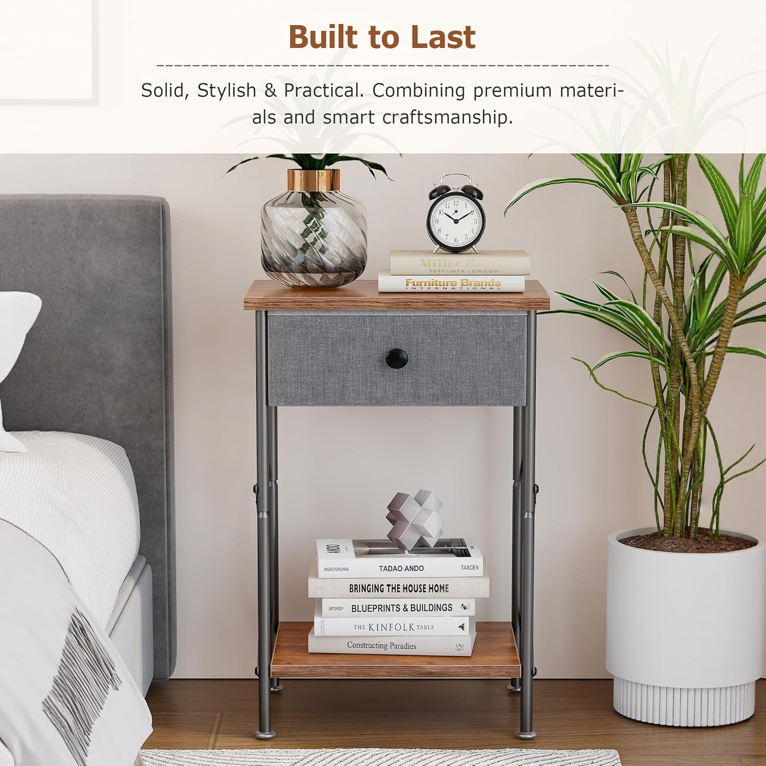 VECELO Night Stand Set of 2, Nightstand for Apartment, Dorm End Table for Small Spaces, Wood Side Table for Living Room, Bedside Table with Drawer for Bedroom, Easy Assembly, Rustic Brown