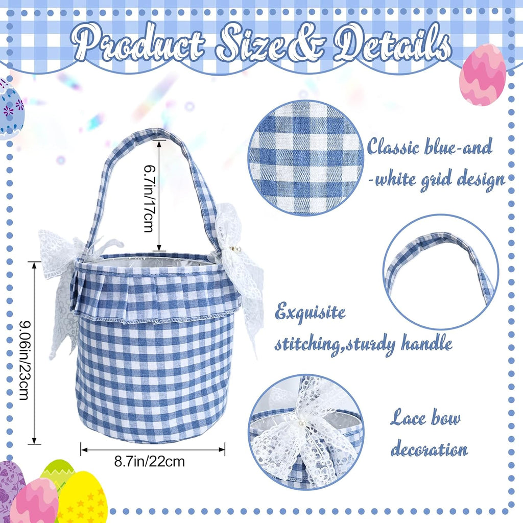 Primst Easter Bunny Baskets for Kids –Striped Fabric Egg Hunt Bags with Handles & Detachable Bows, Reusable Candy Buckets for Easter, Halloween Trick or Treat, Party Favors & Home Storage