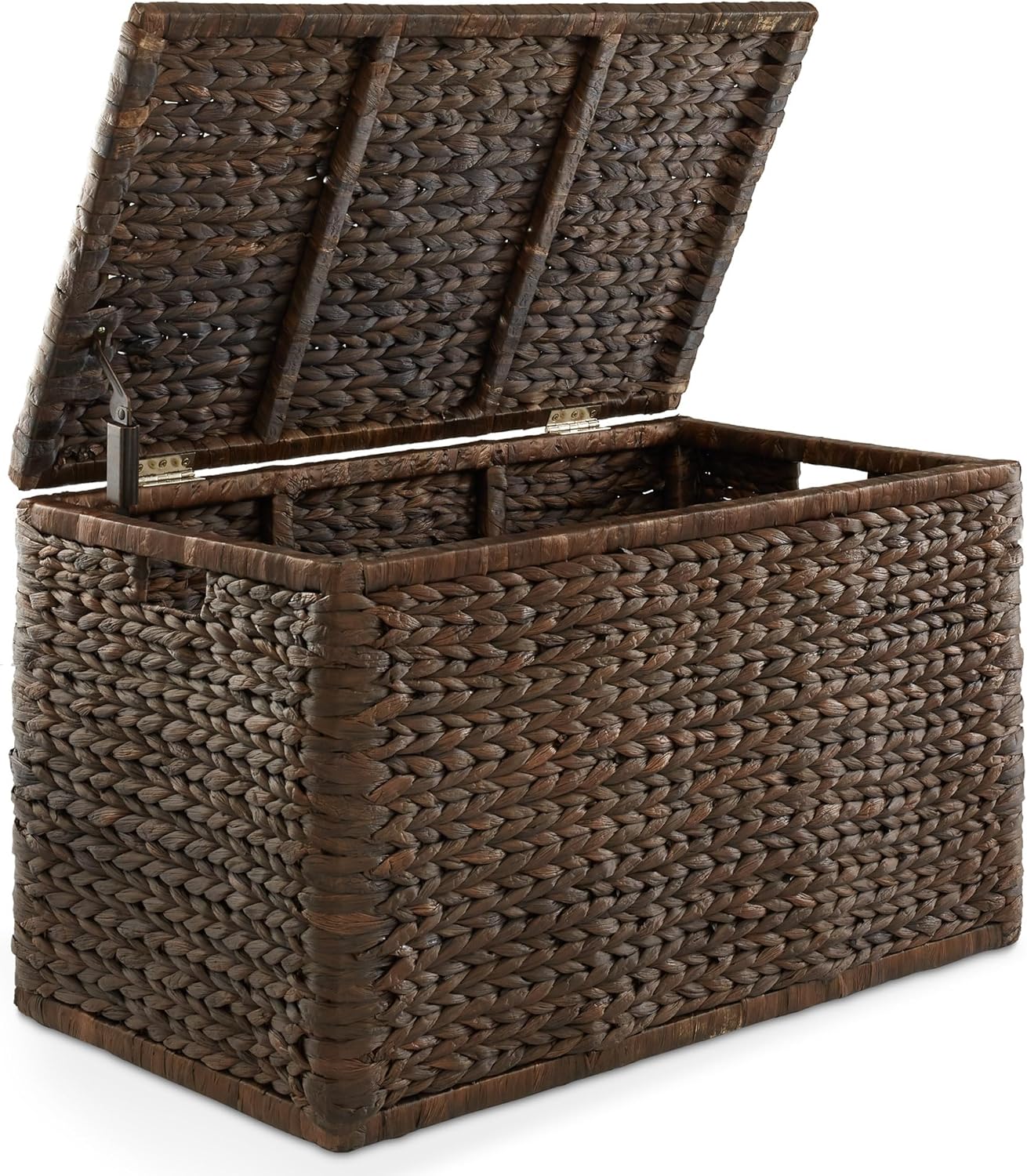 Casafield 30" Storage Chest with Lid, Handles, Safety Hinge - Espresso Dark Brown, Hyacinth Wicker Storage Trunk for Entry Way, Living Room, Bedroom