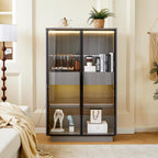 roomfitters 60.6'' Display Cabinet with Glass Doors, Freestanding Pantry Storage Cabinet with Adjustable Shelves for Home, Grey