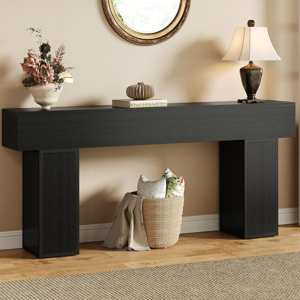 UNIQUITE 70.9-Inch Extra Long Console Table, Farmhouse Wood Sofa Table Behind Couch Tables, Entryway Table Accent Table for Living Room, Entrance, Hallway, Foyer, Black