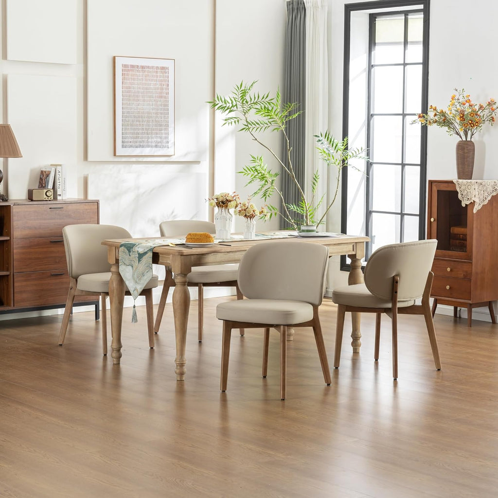 YOUNIKE Dining Chairs Set of 6 Mid Century Modern Kitchen Chair with High Back Faux Leather Upholstered Armless Chair 20" Wide Padded Seat with Wooden Legs for Kitchen Dining Living Room Bedroom Khaki