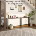 X-cosrack 78.8" Long Narrow Sofa Table with Outlet & LED Bulb, L Shaped Skinny Corner Console Table Behind Couch, Slim Sofa Table wtih 3 Color Light for Living Room, Bedroom, Entryway, Rustic Brown